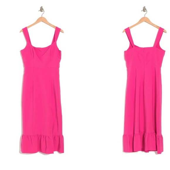 NWT : LAUNDRY BY SHELLI SEGAL Square Neck Flounce Hem Dress - Pink - Picture 1 of 2